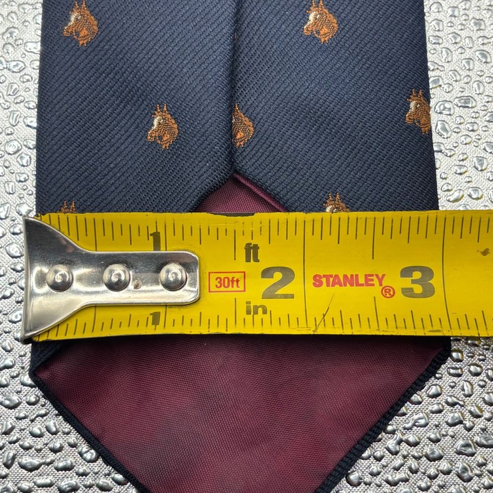 Giorgio Navy Blue Horse Head Motif All Over Print Silk Blend Necktie Equestrian - Picture 2 of 2